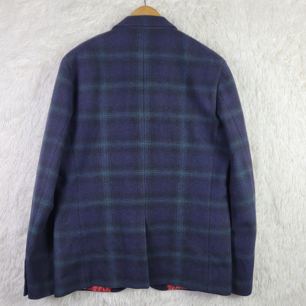 Scotch & Soda Mens Navy Green Plaid Wool Blend Blazer Jacket Size L 50 Tartan - Picture 4 of 13